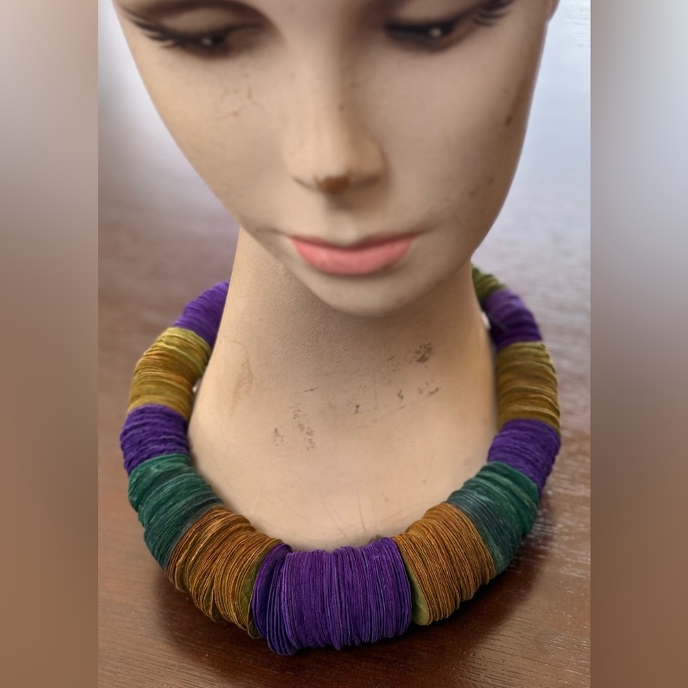 Colorblock Purple, Green & Gold Chunky Statement Necklace